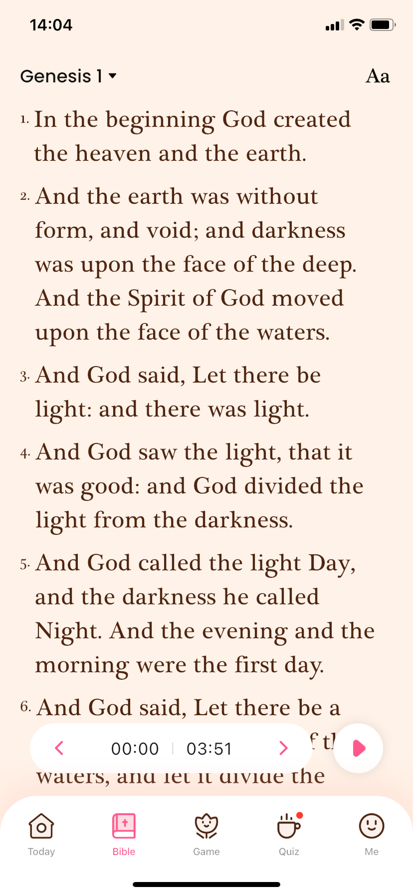 Ladies Bible reading screen showing Genesis 1