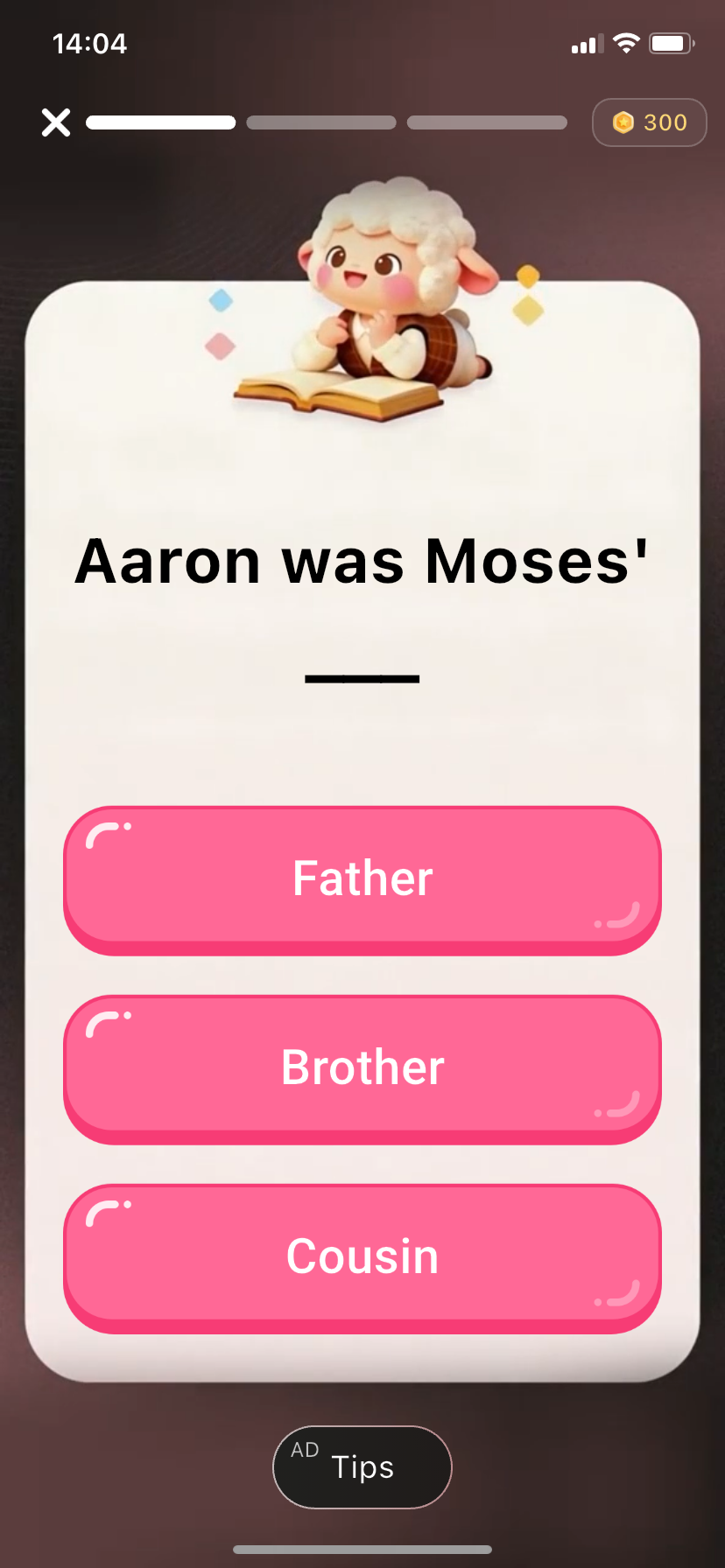Ladies Bible quiz screen with multiple answer choices